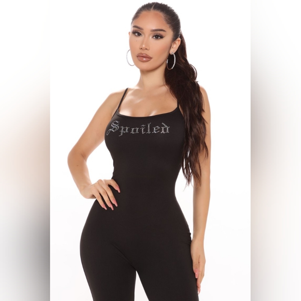 NEW! Black Jumpsuit with 'Spoiled' Detail